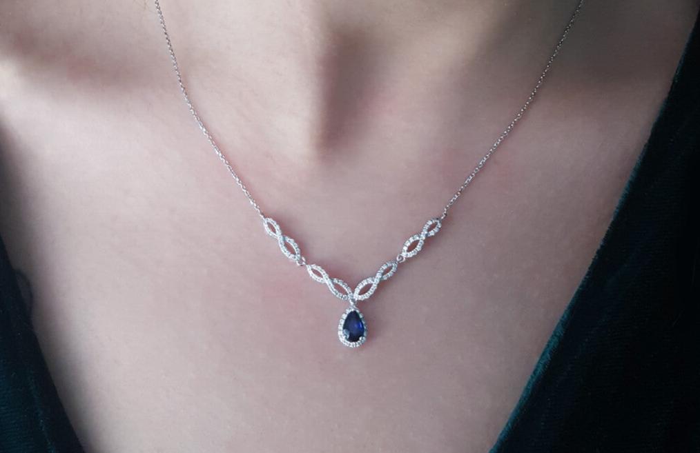 sapphire elegant necklace with diamonds fine jewelry